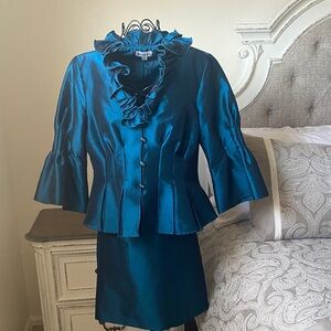 Nicolette Taffeta Teal Ruffled Skirt Set